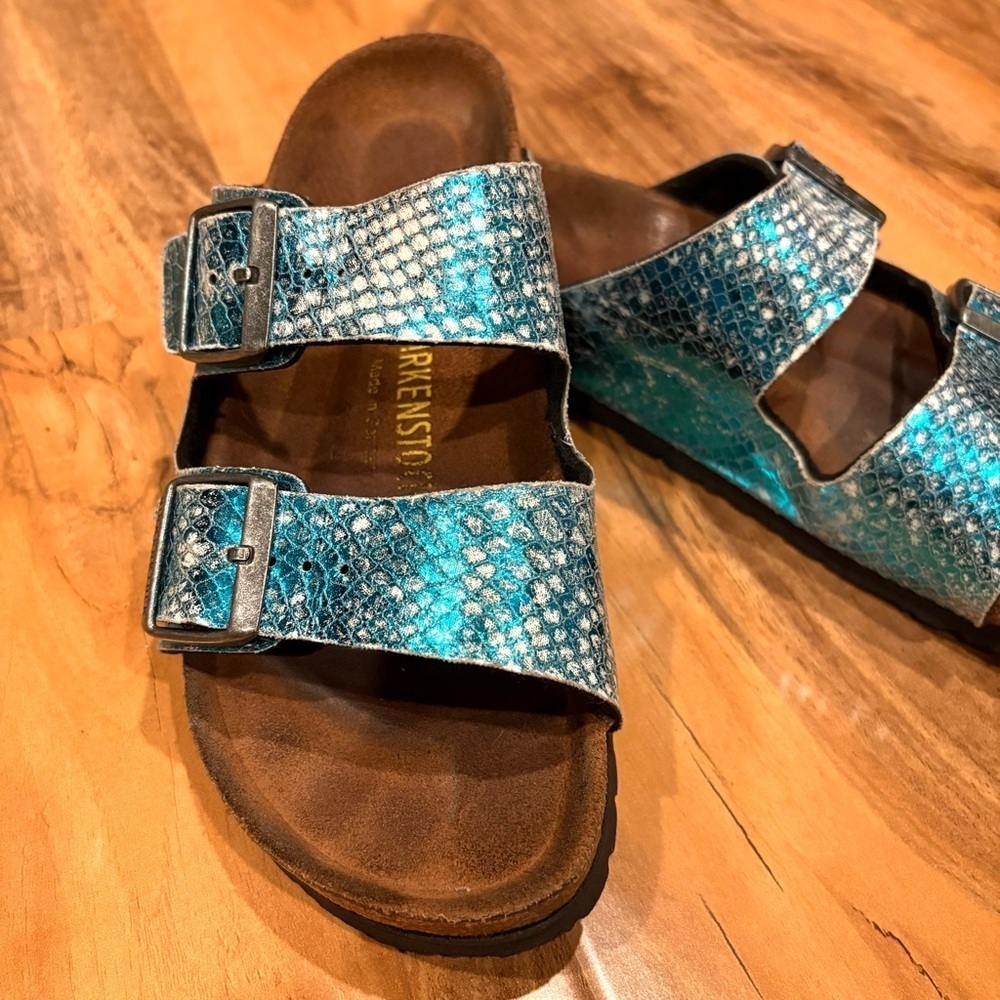 Birkenstock Classic Arizona Anaconda Women's Mules Turquoise Size 7 -7.5 - Picture 3 of 13